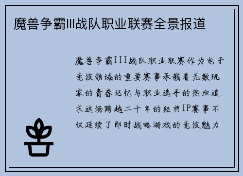 魔兽争霸III战队职业联赛全景报道